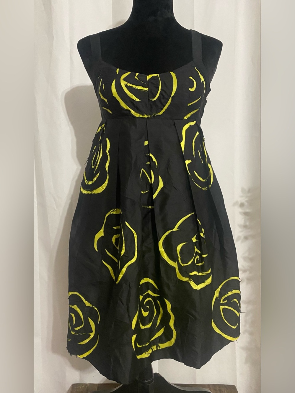 Black Sleeveless Dress with Yellow Rose Print